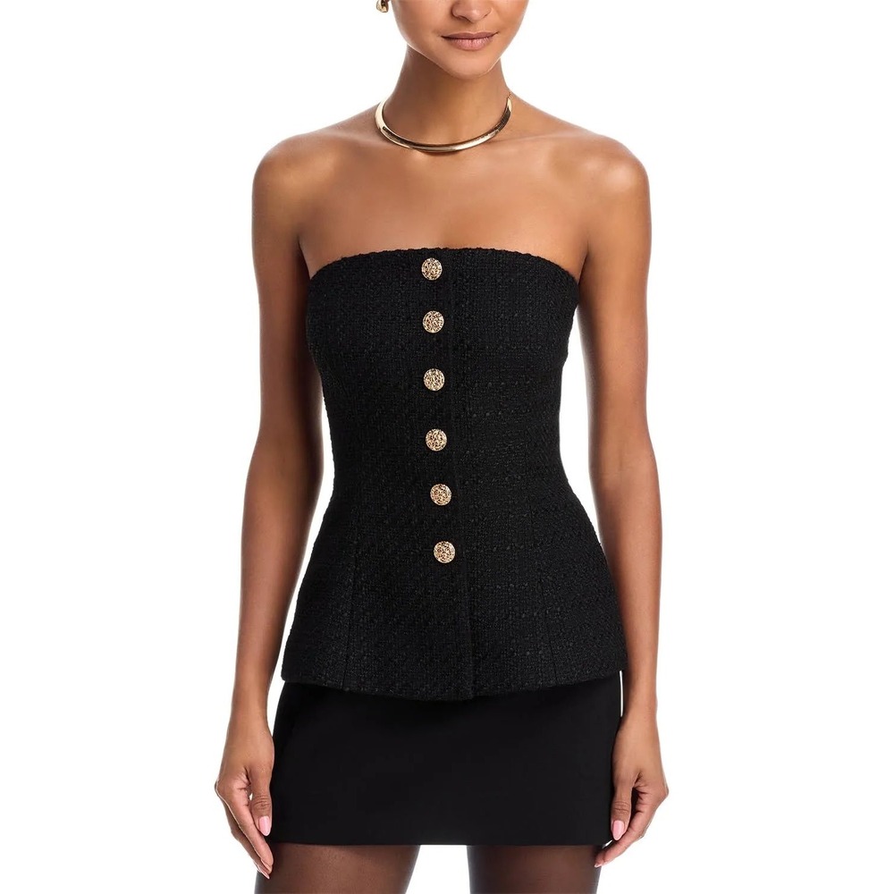 French Connection Structured Tweed Strapless Top Black Size 6 New With Tags‎